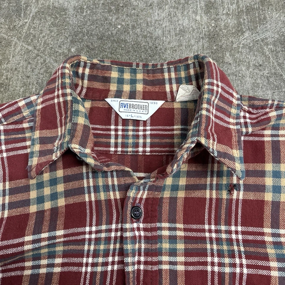 Franela a cuadros de algodón Five Brother vintage años 70 80 EE. UU. para hombre talla grande Foto 3 de 4