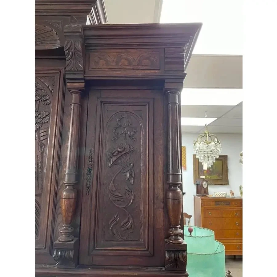 19th Century French Hand Carved Server, Buffet Bar Cabinet Hutch, Renaissance - Image 4 of 4