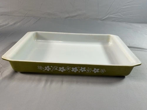 pyrex spring blossom green rectangular refrigerator dish vintage