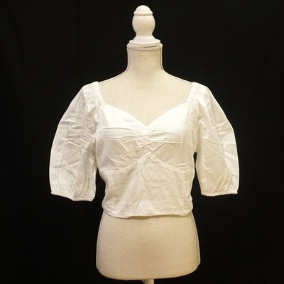 The Drop Annie White Crop Top Puffer Short Sleeve On or Off Shoulder Women s Med