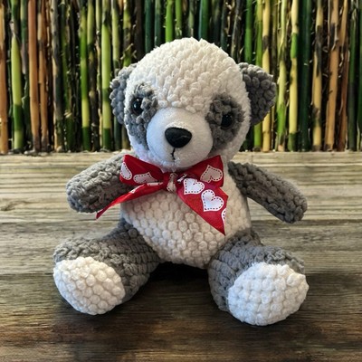 MTY Panda Teddy Bear Plush Stuffy Gray White Toy Stuffed Animal Heart Ribbon