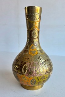 WONDERFUL OLD BRASS AND ENAMEL FLORAL PATTERNED INDIAN VASE FINE EXAMPLE