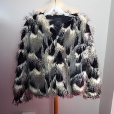 NEXT Black Fur Jacket  Women's Faux Fur Black White Coat UK Size 14