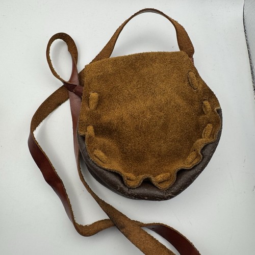 VINTAGE Handarbeit weiches Wildleder Leder zweifarbig Tasche Beutel braun - Bild 3 von 7