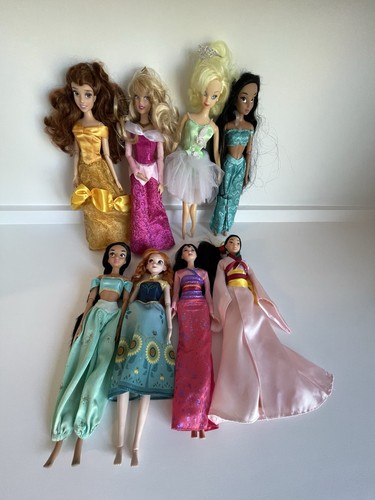 Disney Princess Doll Lot Of 8 Belle Jasmine Aurora Mulan Anna Vintage Tinkerbell