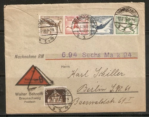 GERMANY Reich, postal money order with Olympic games stamps, very nice!