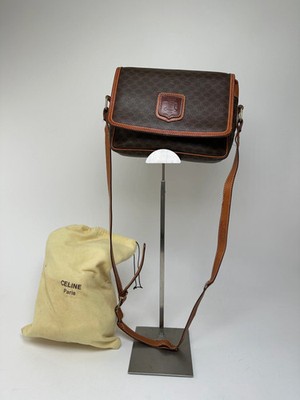 Vintage Celine Macadam Canvas Crossbody Shoulder Bag Dark Brown