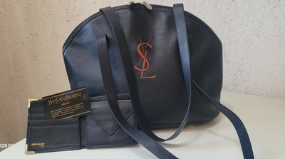 Yves Saint Laurent Schultertasche schwarz Leder Monogramm Zertifikatskarte+Börse