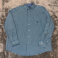 Chaps Mens Green & Blue Plaid Long Sleeve Button-Down Shirt Size XLT