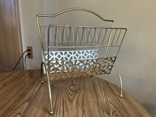 Vintage MCM Atomic 60s Gold Tone Metal Magazine or Record Holder Rack
