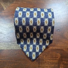 Daniel Craig Tie Mens Blue Gold Italian Silk Geometric Pattern Necktie Formal