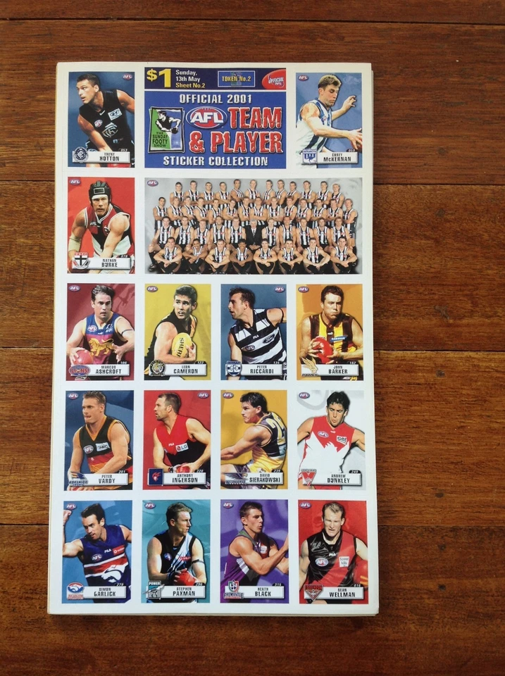 2001 AFL Team & Player Sticker Collection. 23 different Pages missing page No:8 - image 2 of 4