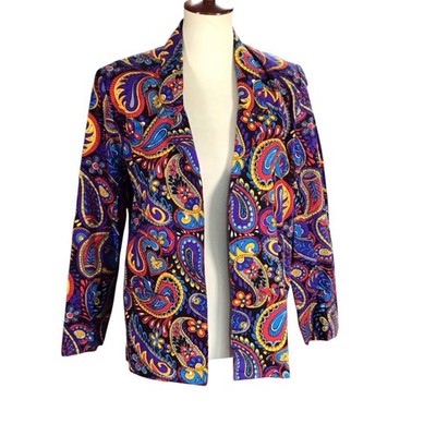 Vintage FL Limited Womens Blazer Art To Wear Artsy Paisley Size 12 Open Front