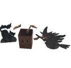 3 Vtg Halloween Pumpkin JOL Cat Witch Metal Candle Holders Primatives By Kathy 