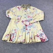 Free People Shirt Dress Womens XS Mellow Yellow Floral Pleated Hem OB2143734