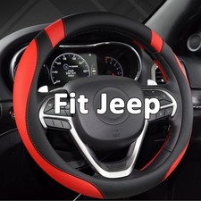 Customized Auto Car Steering Wheel Cover for Jeep 14.5-15 inches Black Red