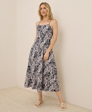 Pact Women's Fit Flare Midi Dress X-Small Regular Midnight Blue Palms