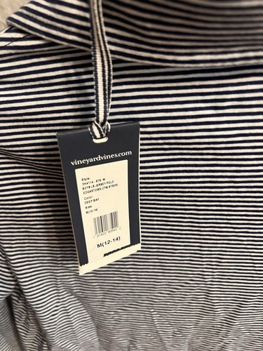 Vineyard Vines Shirt Boys Medium (12-14) Blue & White Striped Long Sleeve Polo - Picture 4 of 8