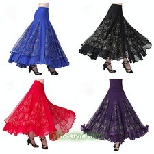 Women Ballroom Dance Skirt Modern Waltz Latin Salsa Mesh Dancewear Ruffled Retro