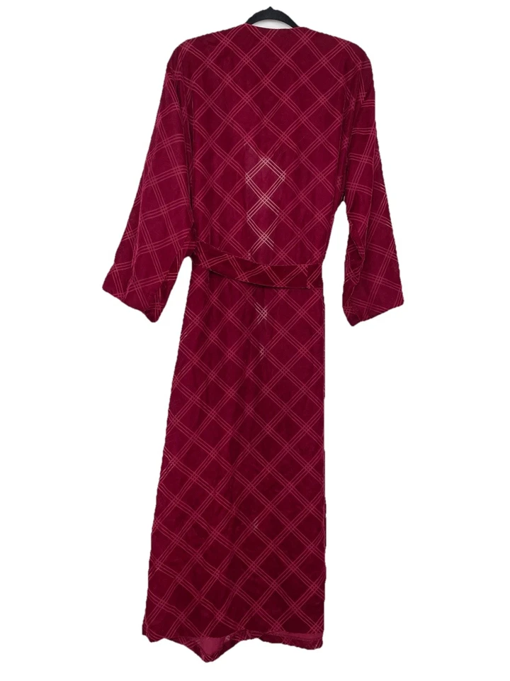 De Colección Oscar de la Renta Rosa Etiqueta Terciopelo Burnout Cinturón Bata Rejilla Cuadros Años 90 Vamp Foto 2 de 4