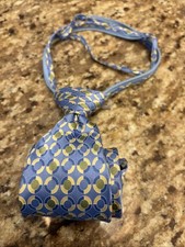 Boys Zipper Blue Cream Geometric Handmade Silk Necktie 14x 2.75" Adjustable Zip