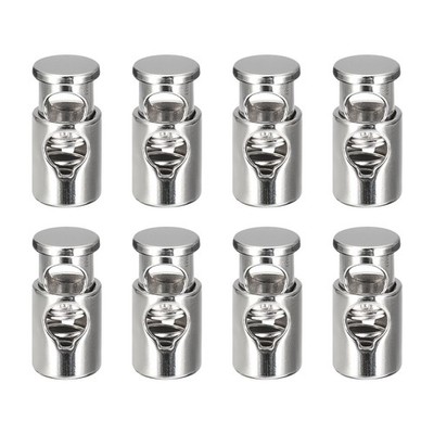 8Pcs Metal Cord Locks 4.2mm Single Hole Toggle Spring Stop Silver White