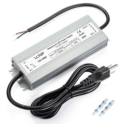 LLTOP 12V 60W LED Driver Power Supply, Waterproof IP67, Grey, Outdoor Use