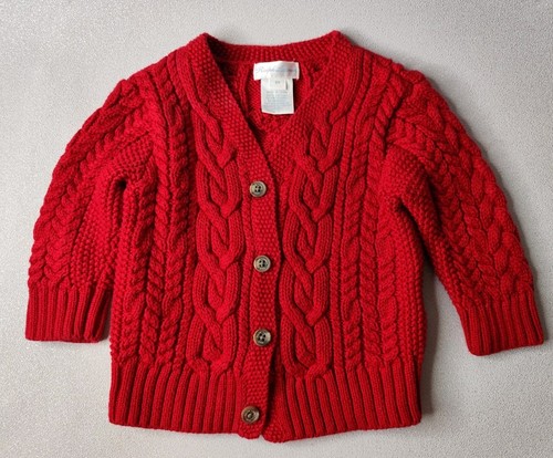 Ralph Lauren Baby Girls Red Mini-Cable Cotton Knit Cardigan Sweater 6 Months