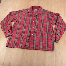 B ALTMAN cotton plaid flannel flat hem camp shirt LARGE tag vtg 50s 60s usa made
