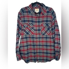 Field Stream Red Blue Plaid Flannel Long Sleeve Button Up Shirt Men's Size L