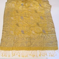 Yellow Paisley Pashmina Scarf Shawl Fringed Jacquard Wrap Viscose Blend 27.5x76"