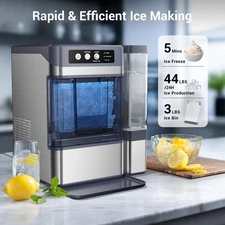 Nugget Ice Makers Countertop, Soft Chewable Pebble Ice Maker Machine 44lbs/24H