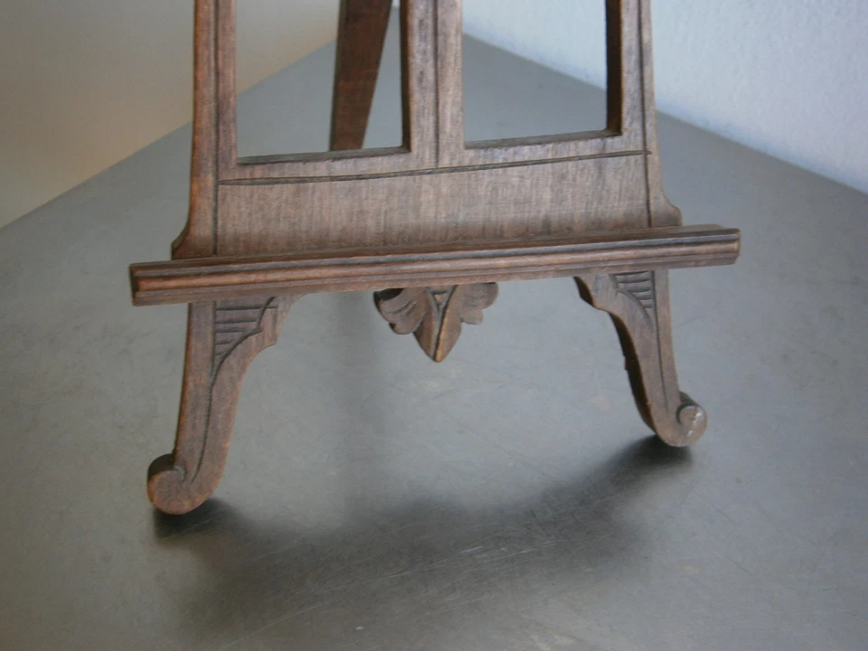 Petit Chevalet pliant Porte photo c-1900 Bois Noyer sculpté 33cm Ancien - Photo 3/4