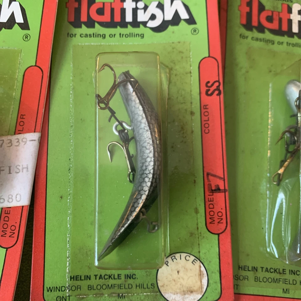 3 señuelos de pesca HelIN FLATFISH vintage nuevos en stock mosca plateada Foto 3 de 4
