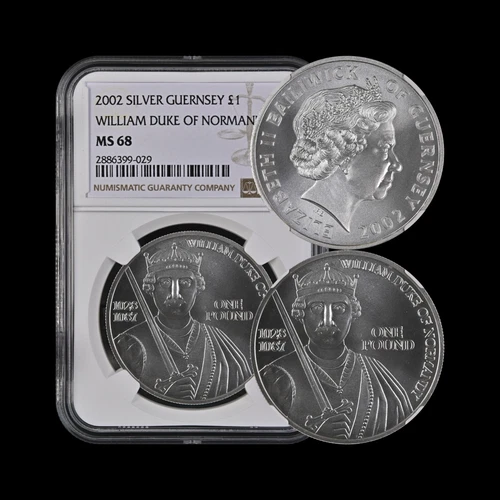 GUERNSEY. 2002, 1 Pound, Silver - NGC MS68 - William, Duke of Normandy