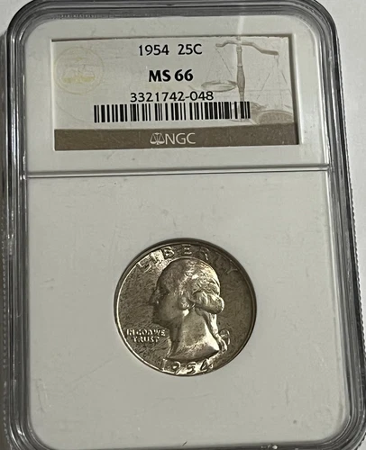 1954 Washington Silver Quarter - NGC MS66 Gem Uncirculated Silver Coin
