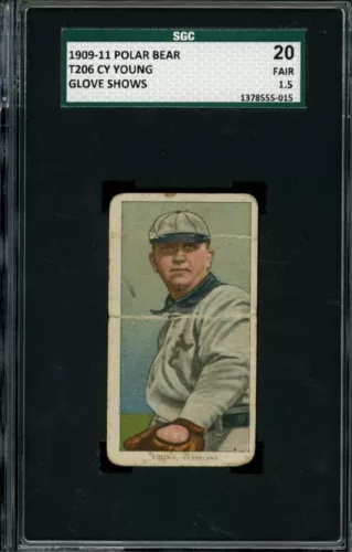 1909-11 T206 Cy Young Glove Shows Polar Bear SGC 1.5 FR LOOK!