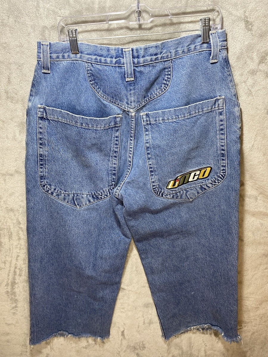 JNCO Y2K Low Down Crown Tag Denim Vintage Baggy Frayed Hem