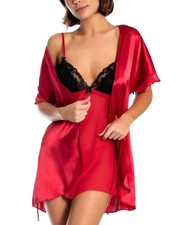 Linea Donatella 2 Pc Babydoll Chemise  Wrap Robe Set Crimson Size X-Large