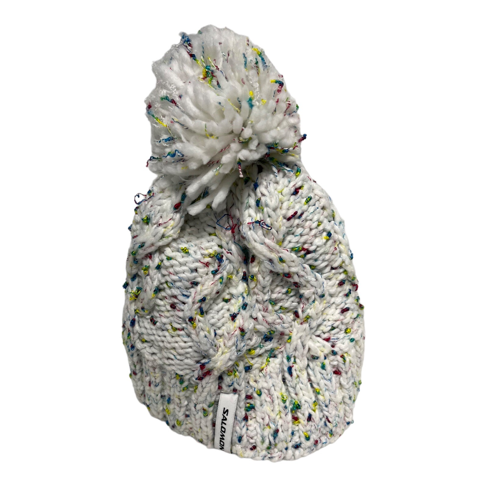 Salomon Maglia Sci Esterno Cappello Inverno Beanie BIANCO Taglia Unica Pom MULTCOLOR