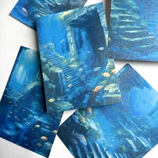 Under the Sea City Ruins Background Stickers Junk Journal Collage Scrapbook