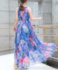 Maya Antonia Chiffon Maxi Dress, Blue Pink Floral/Sleeveless/Boho/Beach/Wedding