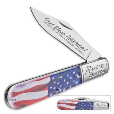 Proud American Master Barlow 8''open, 4''Blade God Bless America  UPC#760729316089