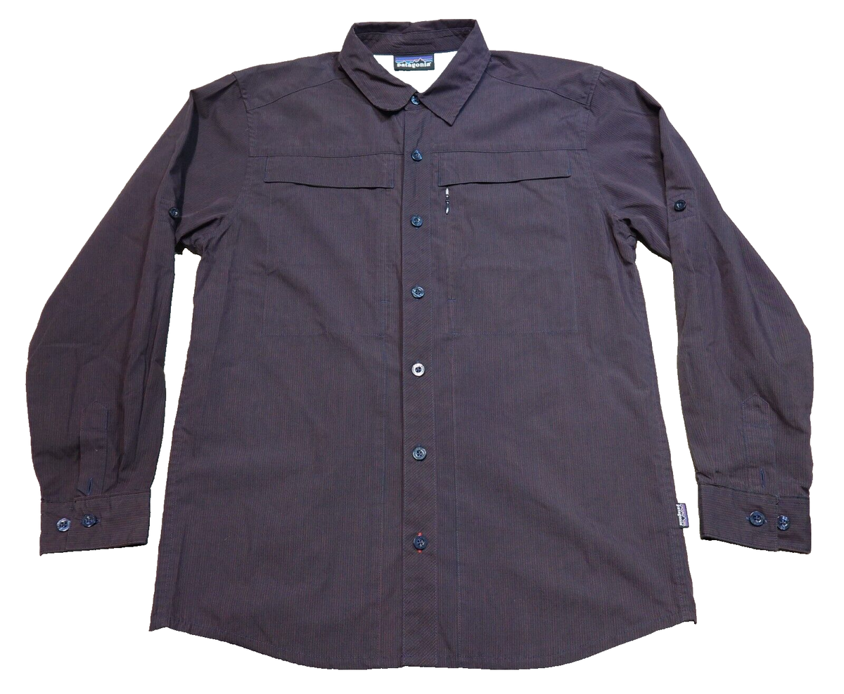 Patagonia Long Sleeve Shirt Small Maroon Striped Roll Tab Hike