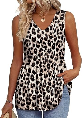 Women's Tank Tops 2025 Flowy Peplum Tops for Women Dressy Sleeveless V Neck Tops - Picture 32 of 43