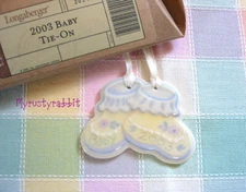 Longaberger Basket 2003 Baby Bootie Tie-On - Ceramic ~ New
