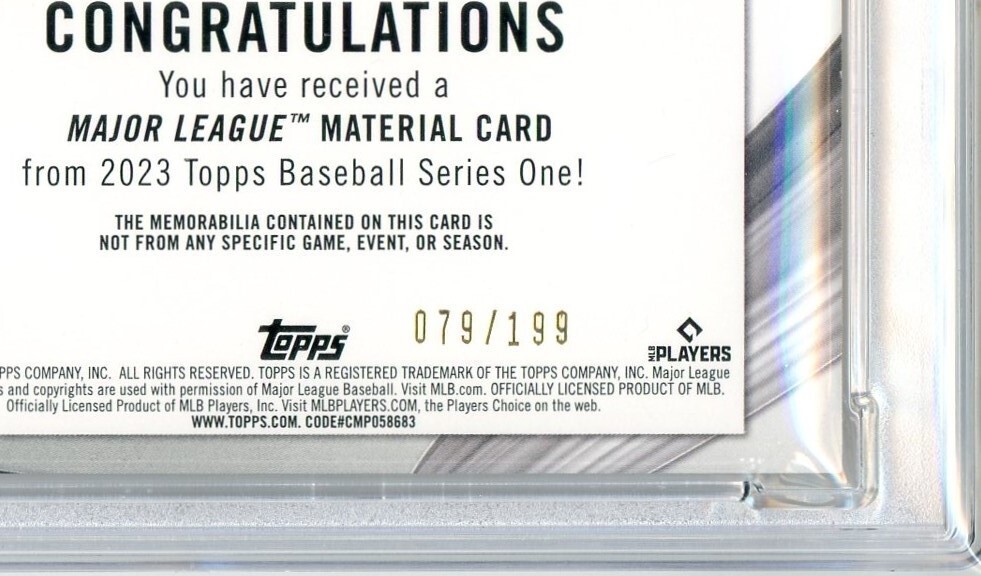 2023 Topps Shohei Ohtani /199 Game Used Jersey Relic PSA