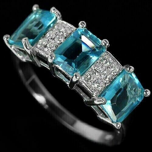 Ring London Blue Topaz Genuine Mined Gems Solid Sterling Silver Size N 1/2 US 7 - Picture 1 of 24