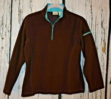LL Bean Girls Brown Teal 1/4 Zip Fleece Top Jacket Pullover Size Medium 10-12