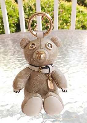 Coach CI102 Beige Signature C Coated Canvas Bear Bag Charm/Key